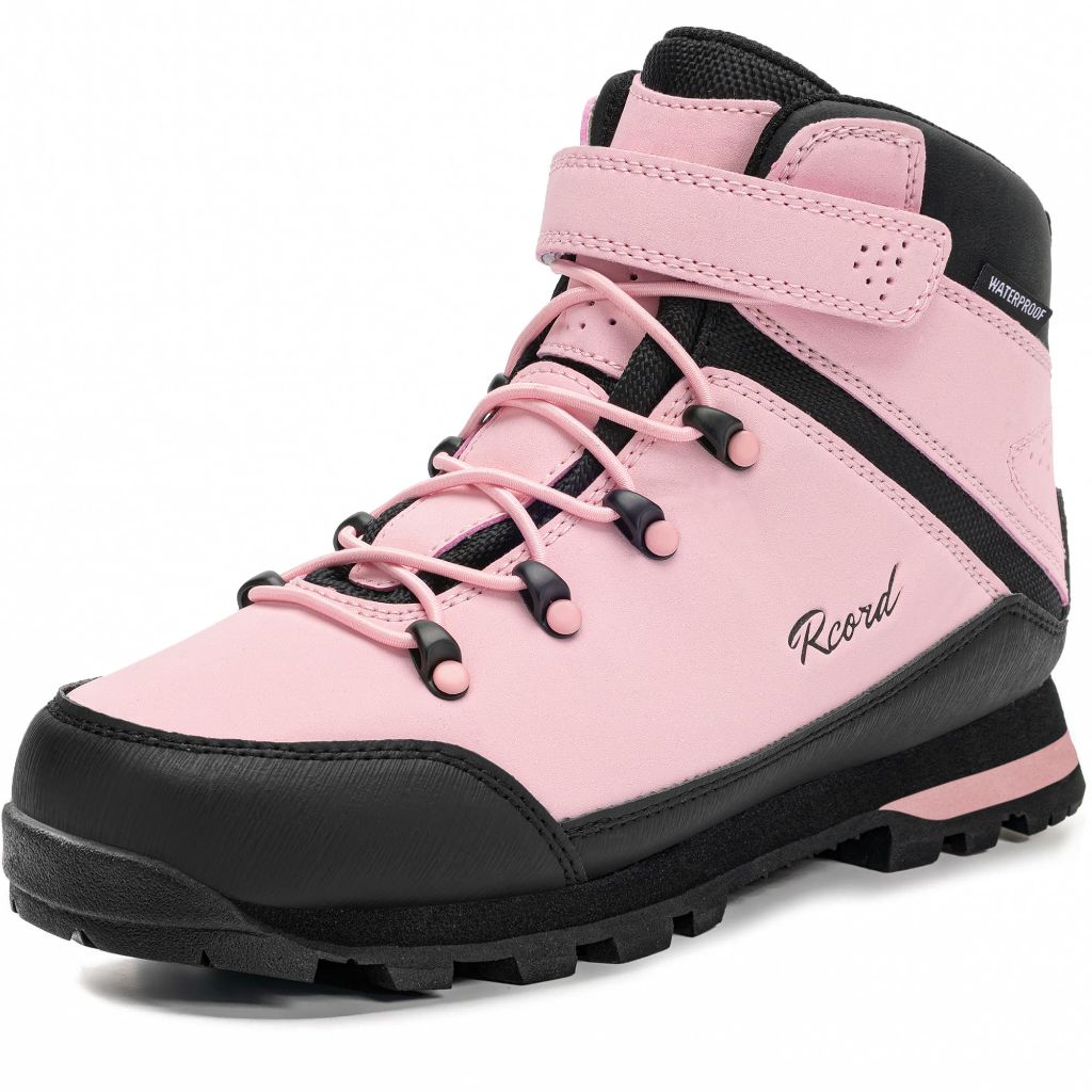 R CORD Girls Hiking Boots Outdoor Ankle Hiking Boots, Pink 12 Little Kid