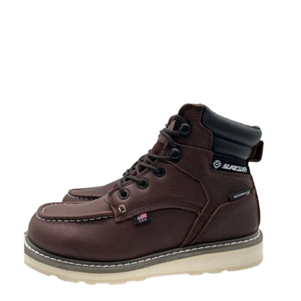 Sureway Men's 6" Soft Toe Full Grain Leather Work Boots, Black/Brown - Size 8