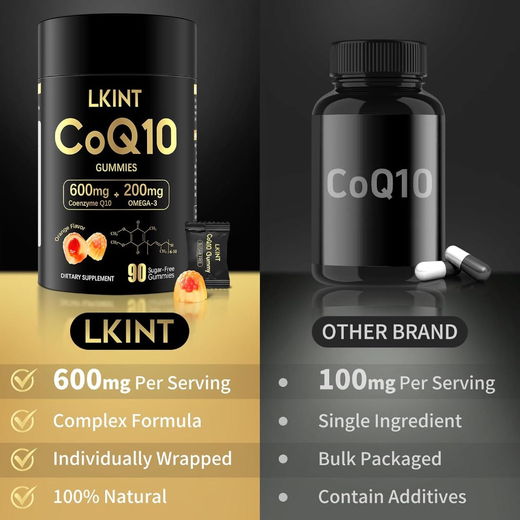 CoQ10 Gummies, 600mg with Omega 3 & Vitamin E, Sugar-Free Orange Flavor, 90ct