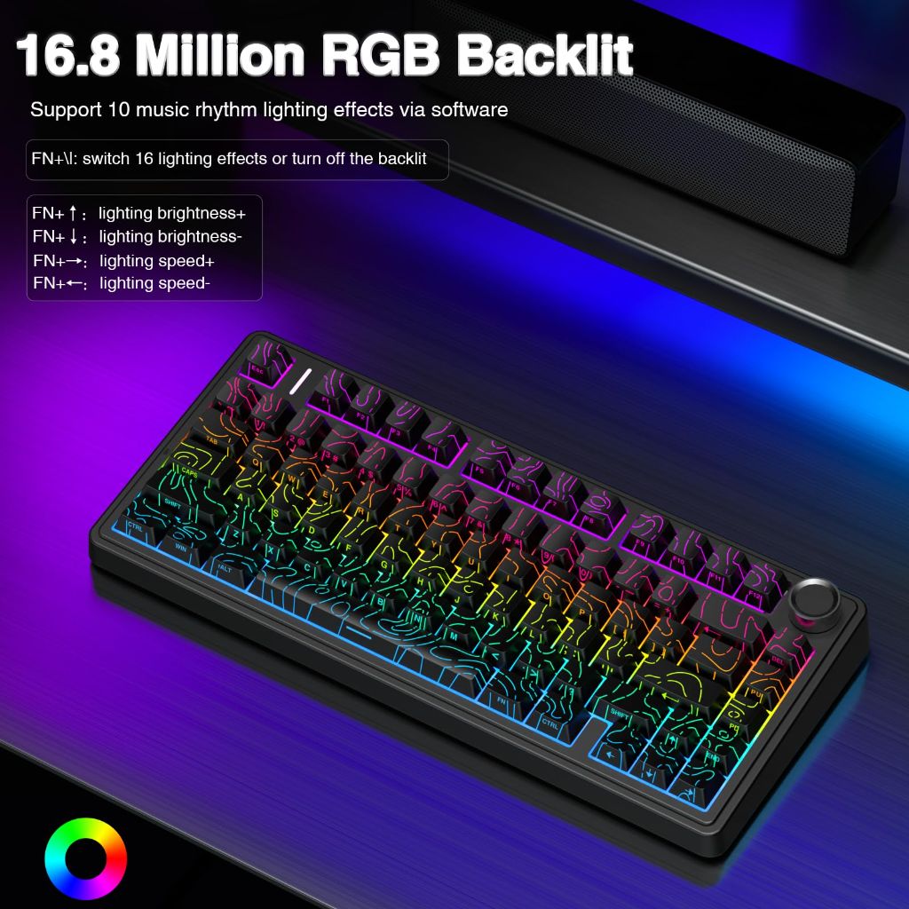 AULA F75 Pro Wireless Mechanical Keyboard with Knob, 75% Hot Swappable Custom Gaming Keyboards, RGB Backlit, Line Black