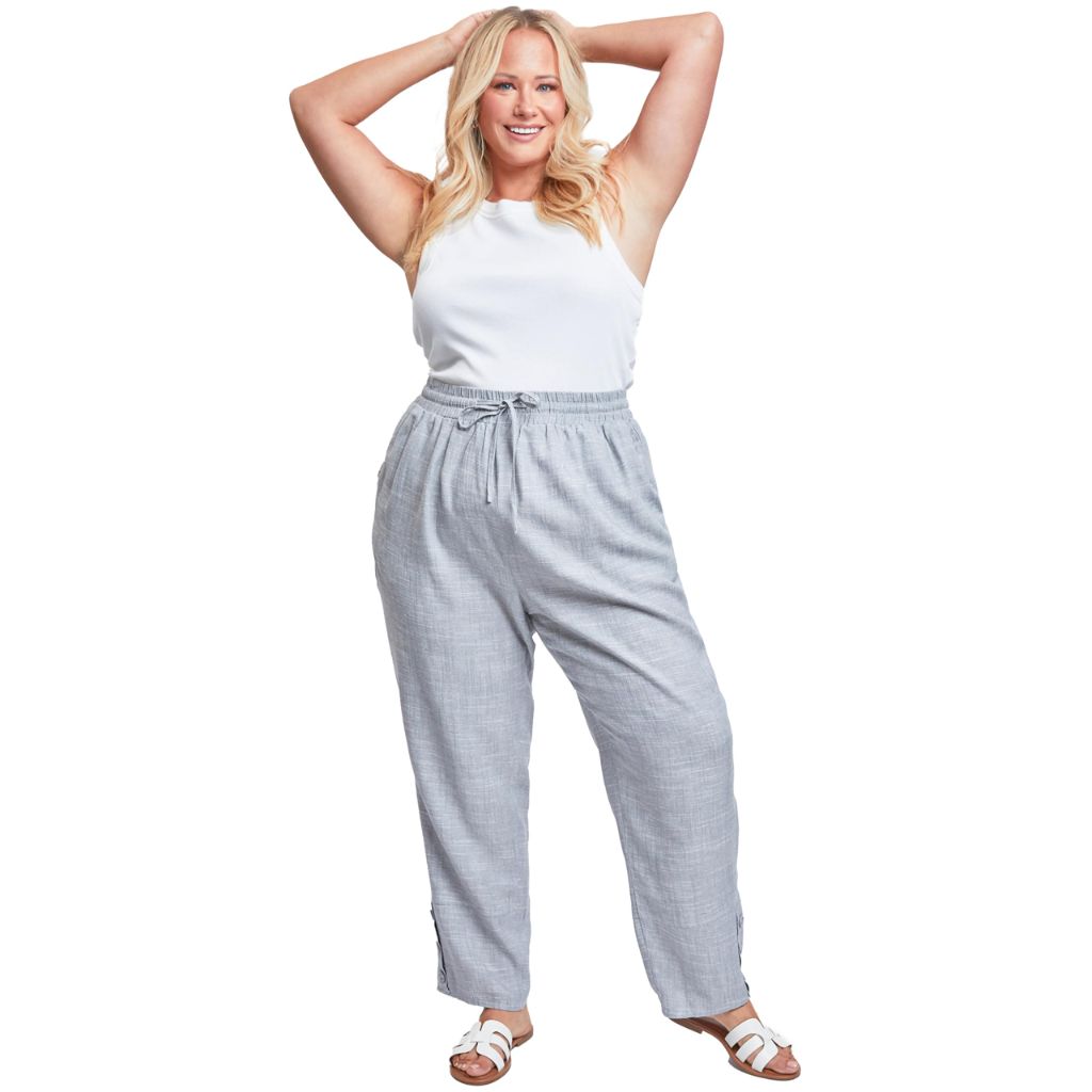 Royalty for Me Women´s Plus Linen Button Hem Flood, Grey Cross Dye, 1X