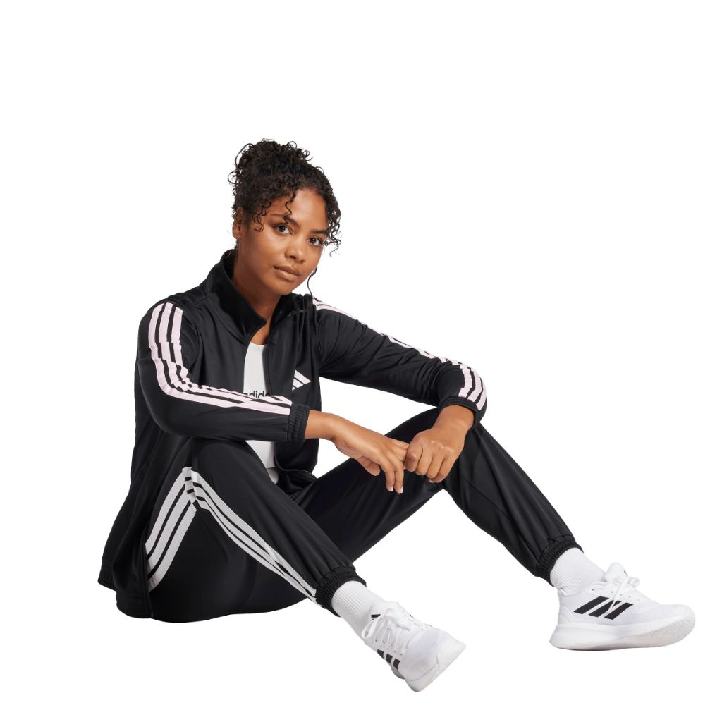 adidas Women's Tricot 3-Stripes Track Top - Black/Clear Pink, Size M