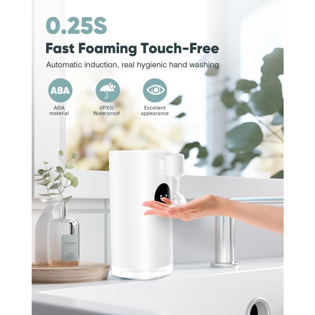 Automatic Foaming Hand Soap Dispenser IPX7, 20S Hand Washing Time Reminder, 10oz/300ml Rechargeable, Touchless for Home, Bathroom, School-White
