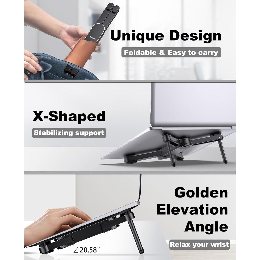 New Concept Laptop Stand - Adjustable Ergonomic Aluminum Riser for MacBook Pro/Air up to 15.6” - Foldable & Portable Computer Stand for Desk, Students, Office, Travel, Gaming - Black