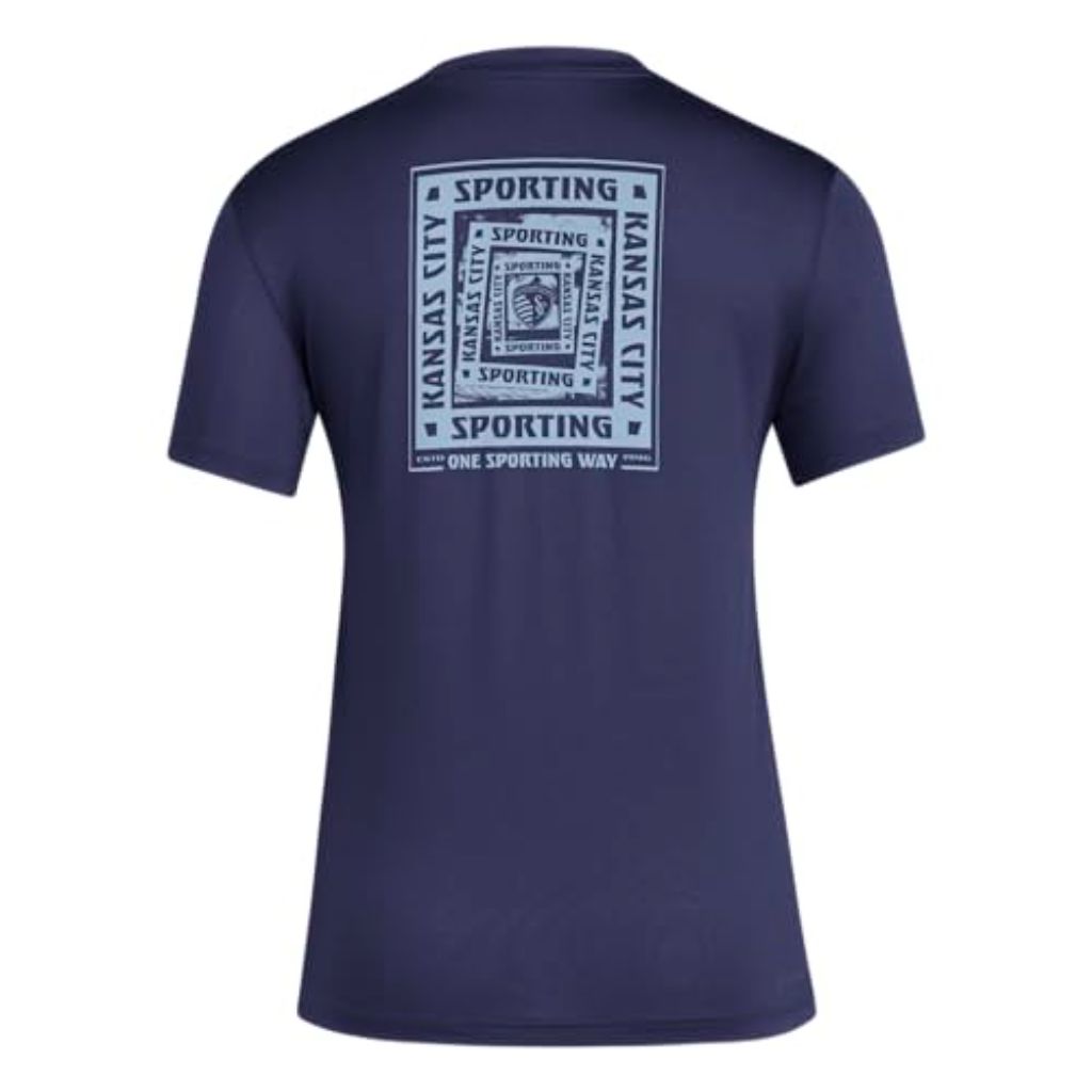 Adidas Women's Sporting Kansas City Pre-Game Short Sleeve Soccer T-Shirt, Team Navy Blue/Sporting Kansas City, Large