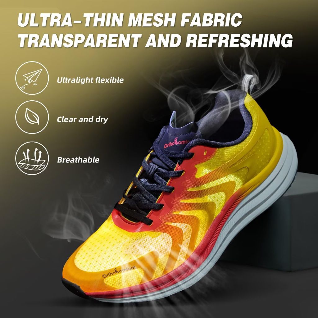 Men's Orthopedic Plantar Fasciitis Road Running Shoes, Yellow - Size 13