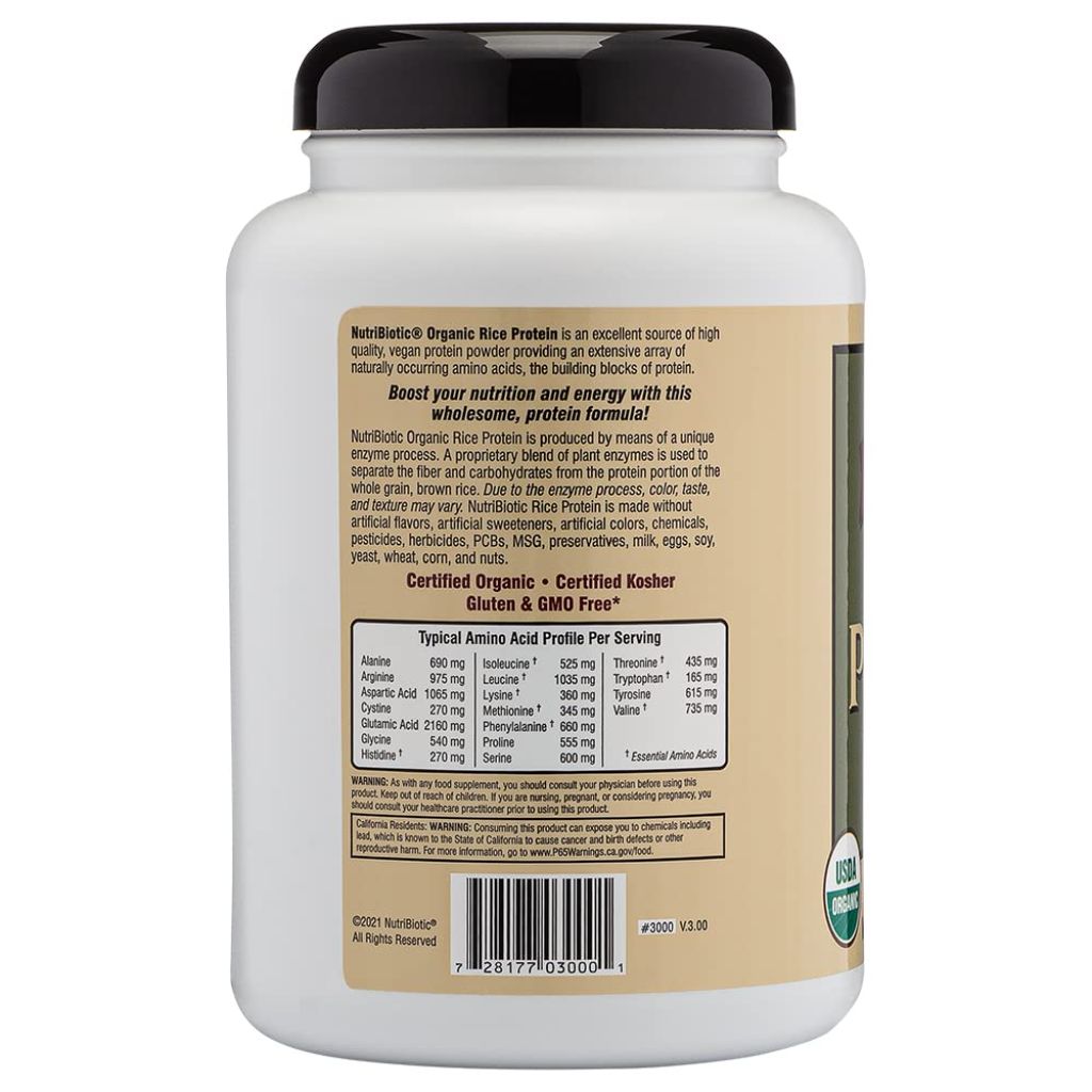 NutriBiotic Certified Organic Plain Rice Protein, 21 Ounce