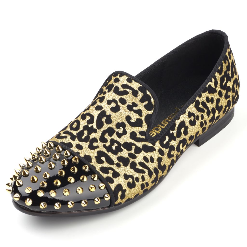 Harpelunde Men Leopard Print Dress Shoes Glitter Sequin Loafers Spikes Cap Toe (9 Medium)