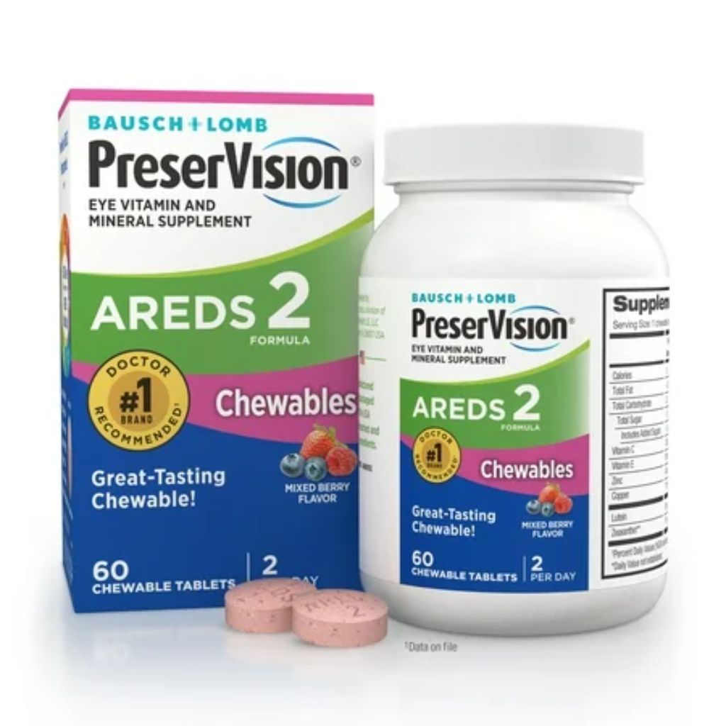 PreserVision AREDS 2 Eye Vitamins and Minerals with Lutein and Zeaxanthin  Mixed Berry Chewables  60 Count