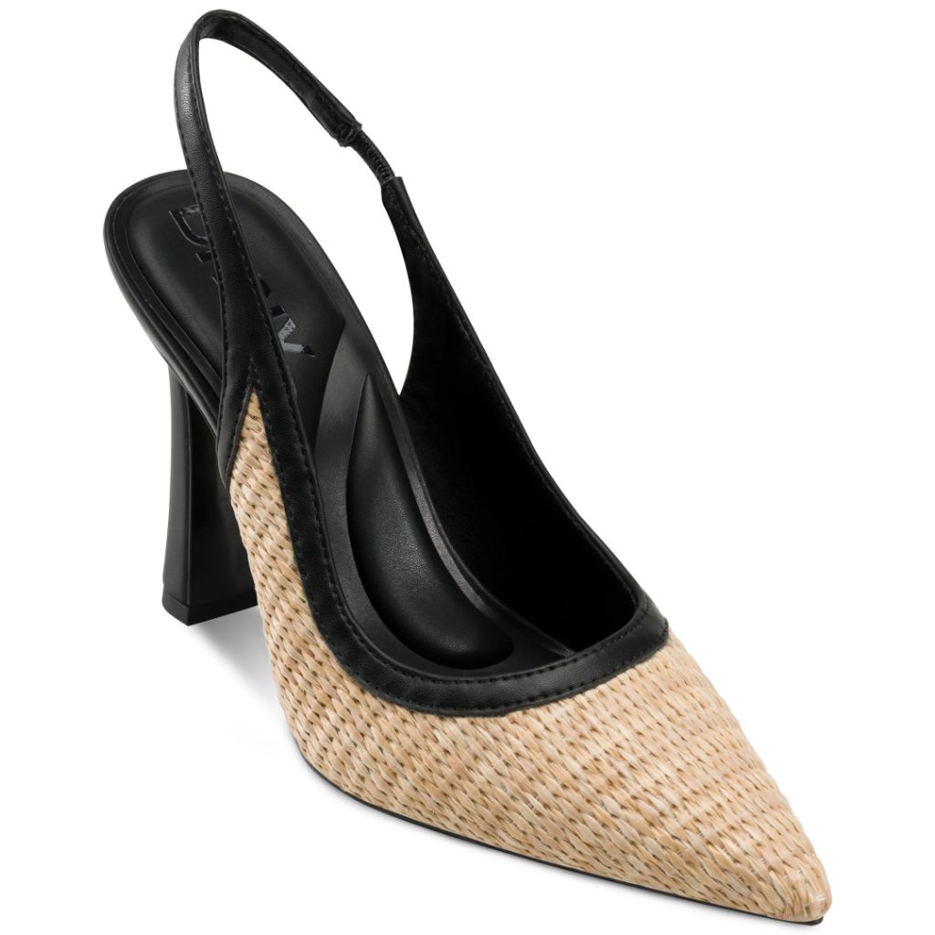 DKNY Women's Cinette Pointed Toe Slingback Pump, Natural/Black, 9