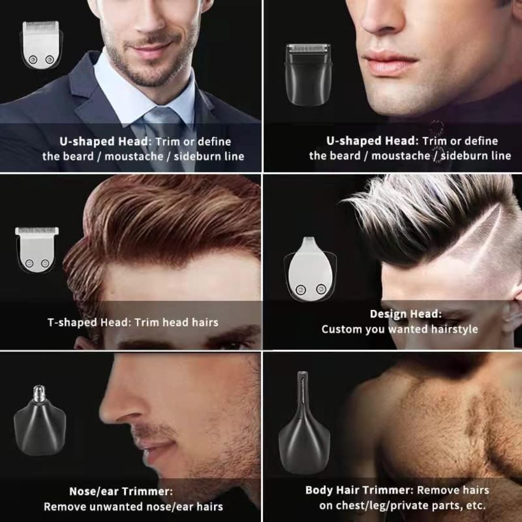 GEEGVV Haokry Beard Trimmer, Cordless Hair Clippers, Waterproof Body Mustache Nose Ear Facial Cutting Groomer, Electric Shaver 6 in 1 Grooming Kit for Men