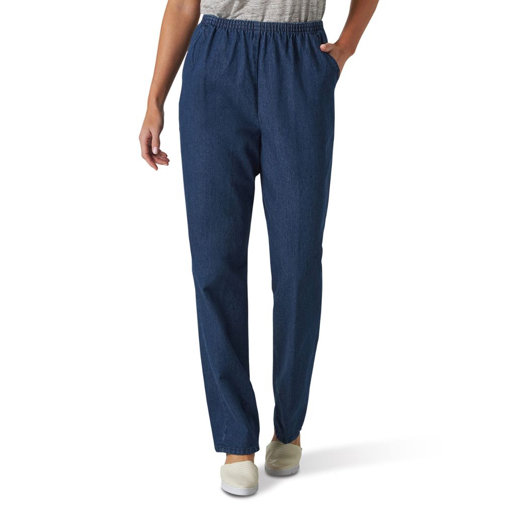 Chic Classic Collection Women's Cotton Pull-On Pant with Elastic Waist, Original Stonewash Denim, 18 Petite