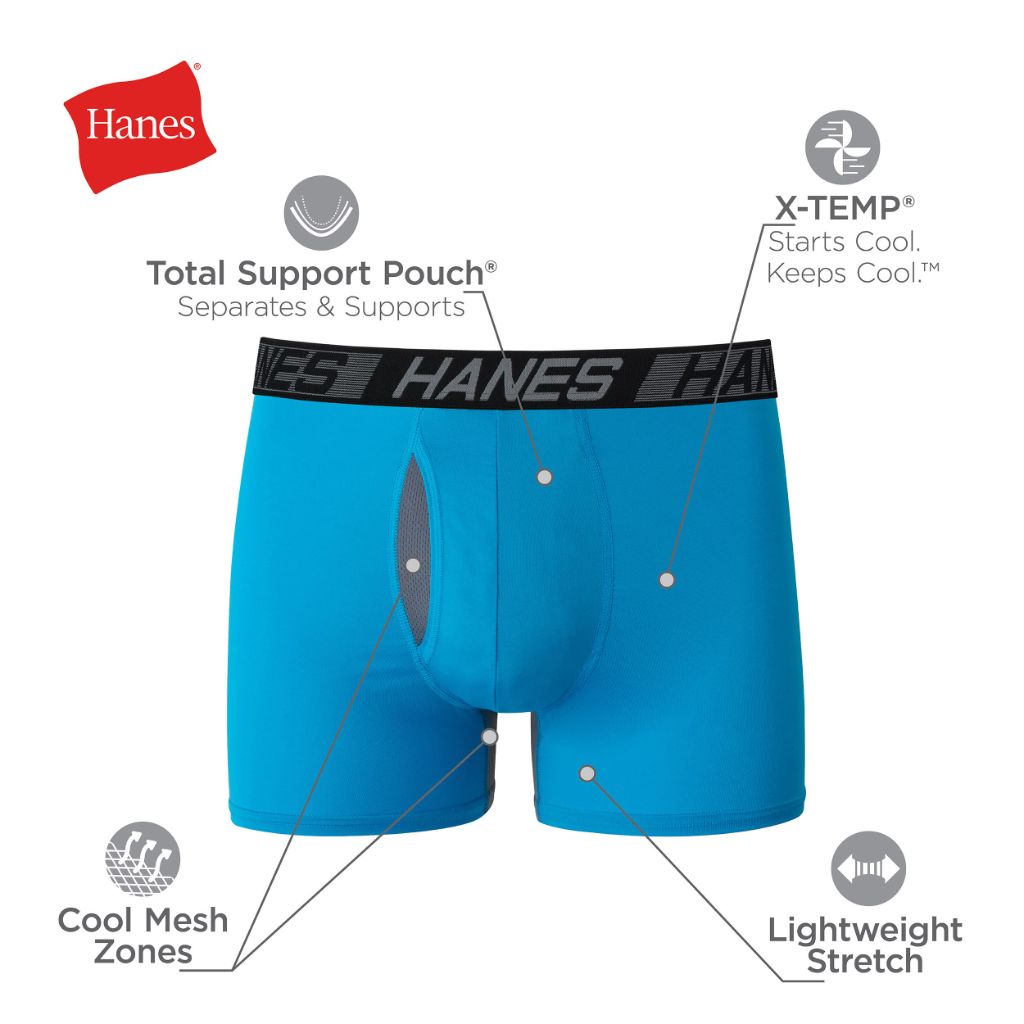 Hanes Men's Total Support Pouch Boxer Briefs - Blue/Black, 3XL (3 Pair)