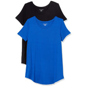 Amazon Essentials Women's Short-Sleeve Scoopneck Tunic Tops, Pack of 2, Cobalt Blue/Black, Small