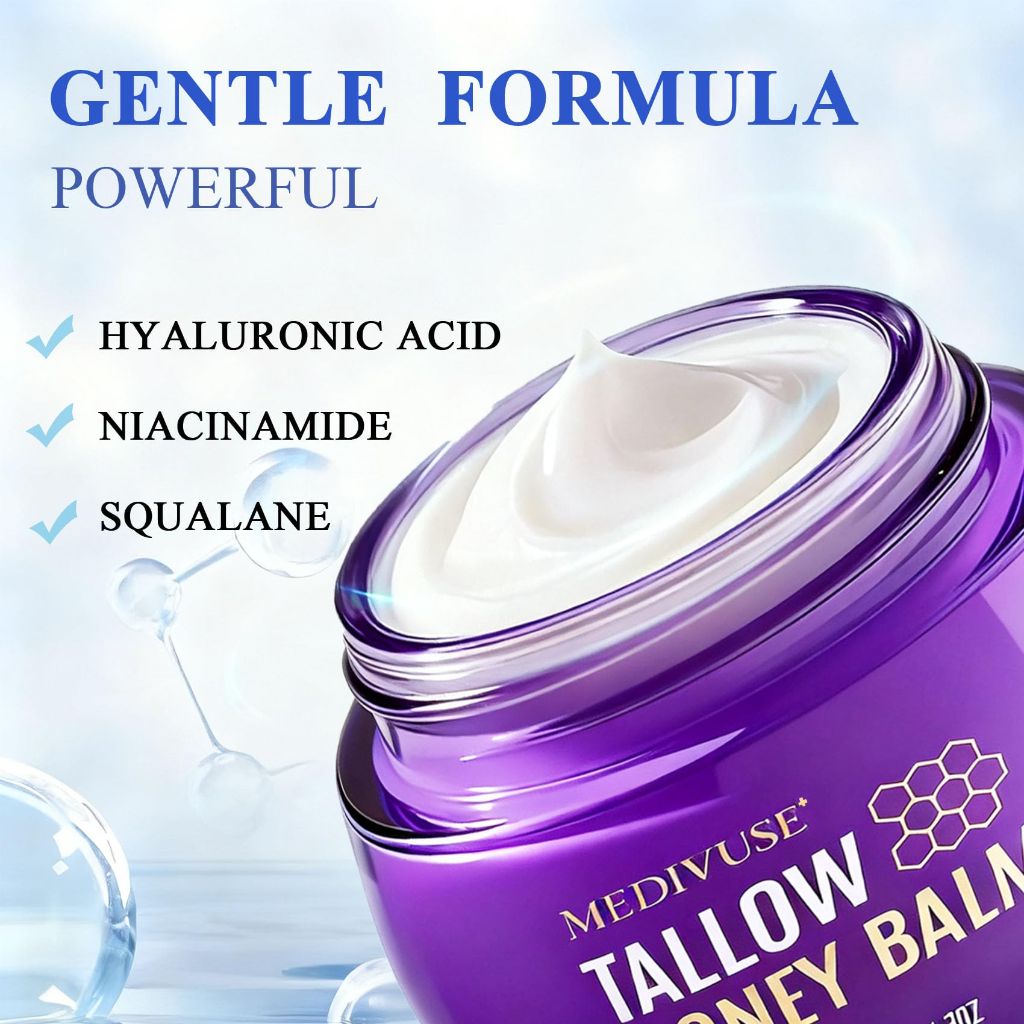 Tallow and Honey Balm - Deeply Moisturizing Beef Tallow for Face Body - 4.3OZ, Whipped beef honey cream