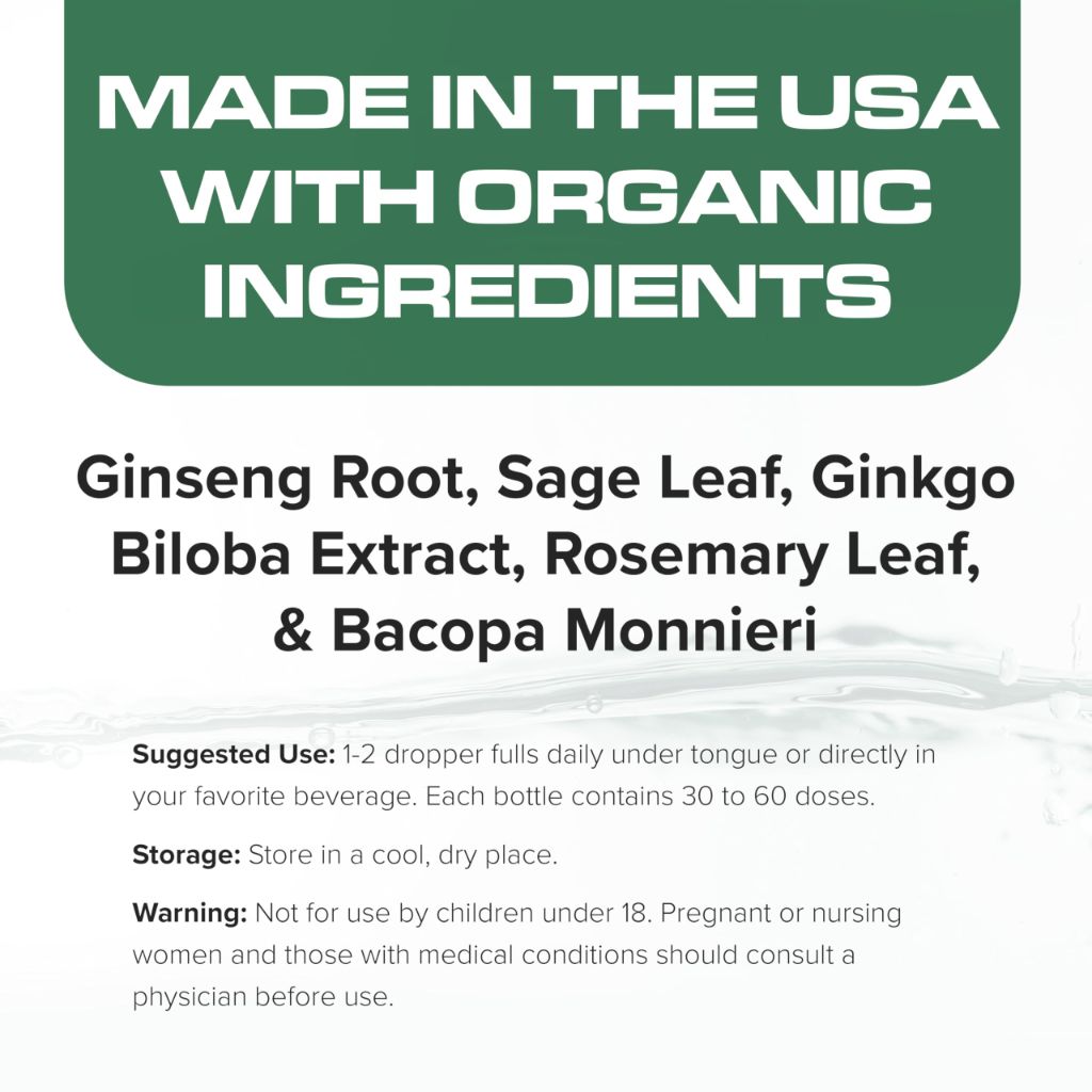 DropRX Focus Herbal Liquid Drops for Adults - Ginseng, Ginkgo Biloba, Bacopa, Rosemary & Sage - (2 fl oz)
