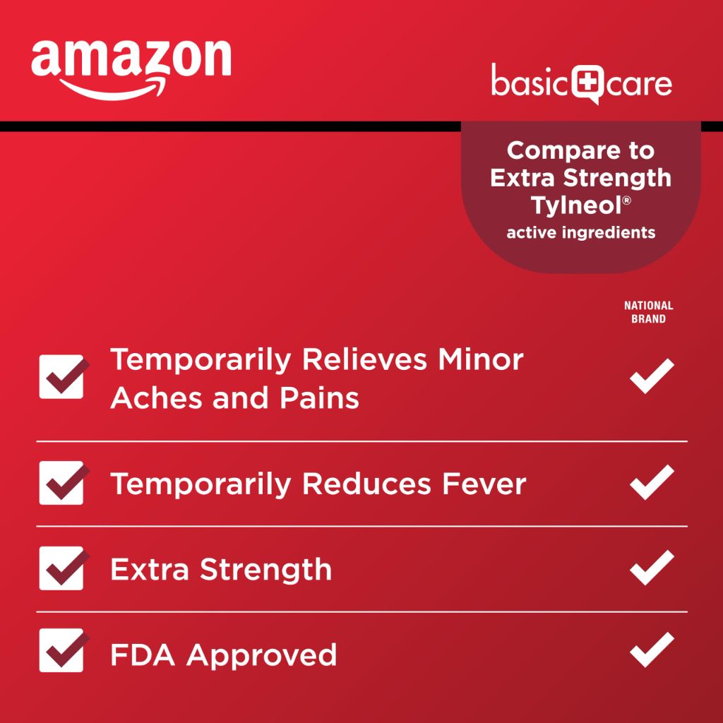 Amazon Basic Care Extra Strength Pain Relief, Acetaminophen Caplets, 500 mg, Pain Reliever/Fever Reducer, 100 Count