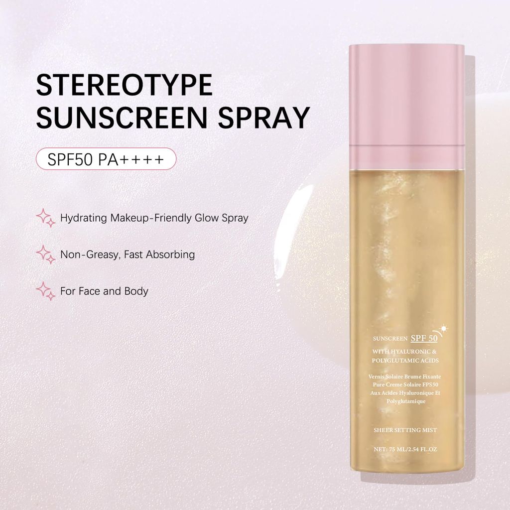 Sheer Setting Mist Sunscreen SPF 50 - Hydrating Shimmering Glow Oil Mist, Broad Spectrum