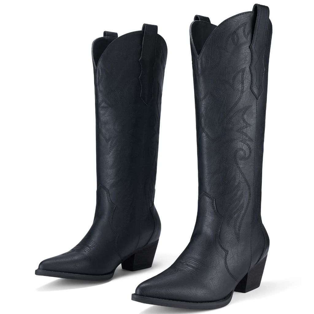 Rollda Cowboy Boots for Women, Black - Size 7