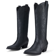Rollda Cowboy Boots for Women, Black - Size 7