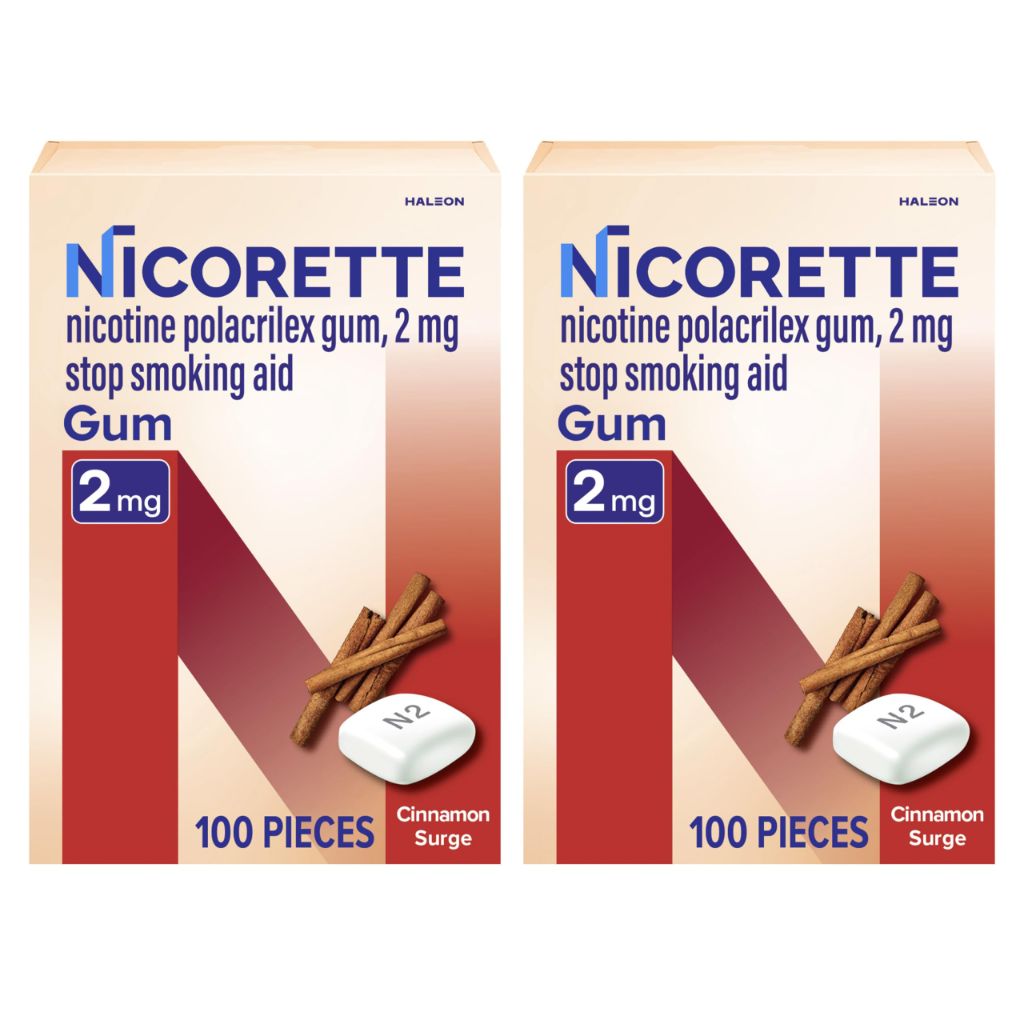 Nicorette 2 mg Nicotine Gum to Help Stop Smoking - Cinnamon Surge Flavored Stop Smoking Aid, 2x100 Count