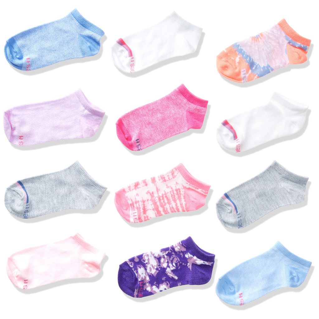 Hanes Girls No Show Socks Fashion Pack 12-Pairs, Assorted, Small (6-10.5)