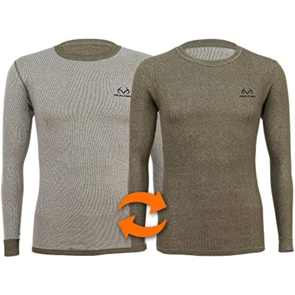 Realtree Men's Reversible Thermal Long Sleeve Base Layer Shirt - Olive Green, XL