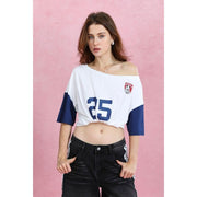 SOLY HUX Women's Y2k Oversized Graphic Tees, Off The Shoulder, Half Sleeve, White, Small