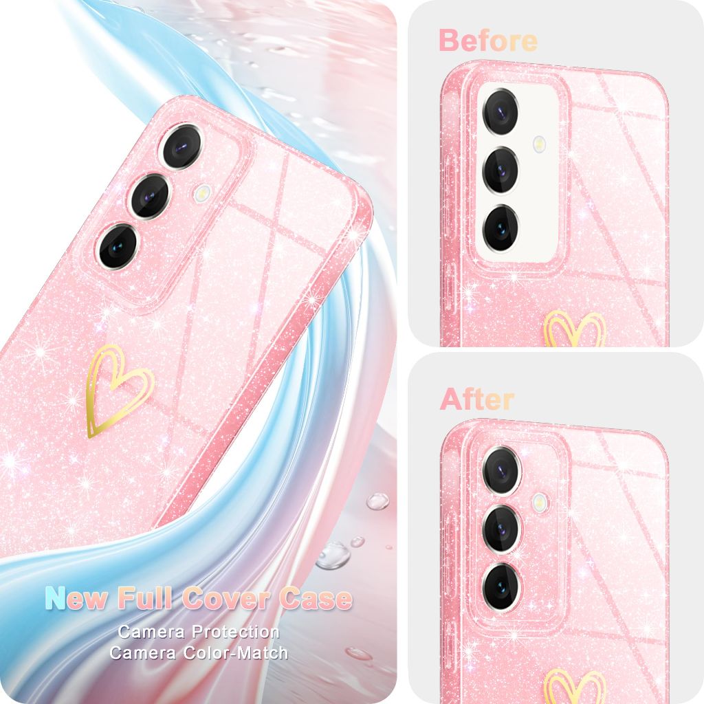 Qviskteme for Samsung Galaxy S24 Case, S24 Clear Case,[Not-Yellowing] with [1X Tempered Glass Screen Protector],Glitter Bling Sparkly Slim Fit Shockproof Phone Cases for Galaxy S24 (Rose Gold)