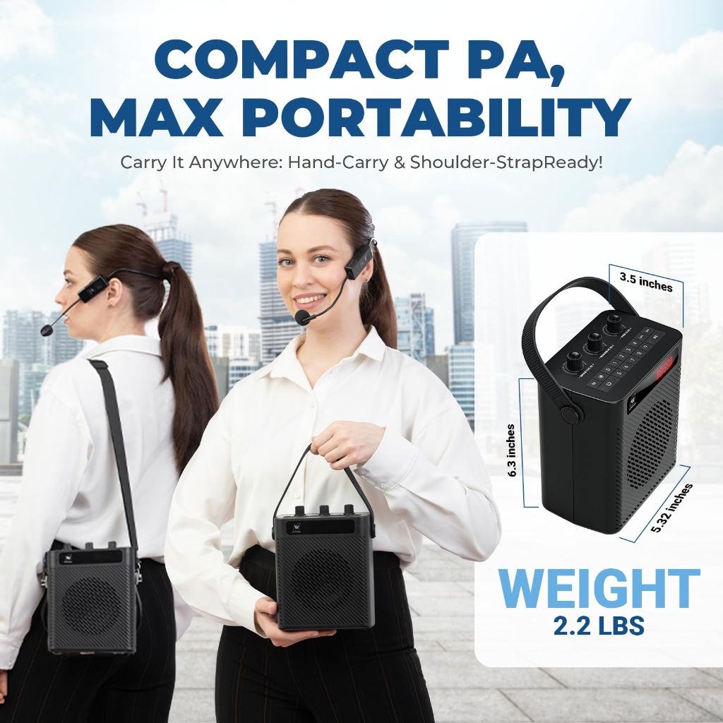 Voice Amplifier with Wireless Microphone & Speaker - Portable Bluetooth PA System - S93