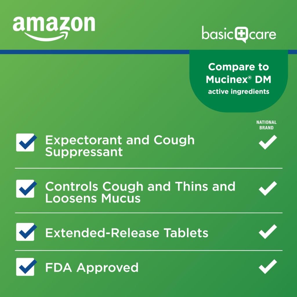 Amazon Basic Care Mucus Relief DM, 12 Hour Chest Congestion & Cough Relief, 600 mg/30 mg, 40 Count (Pack of 1) (Packaging may vary)