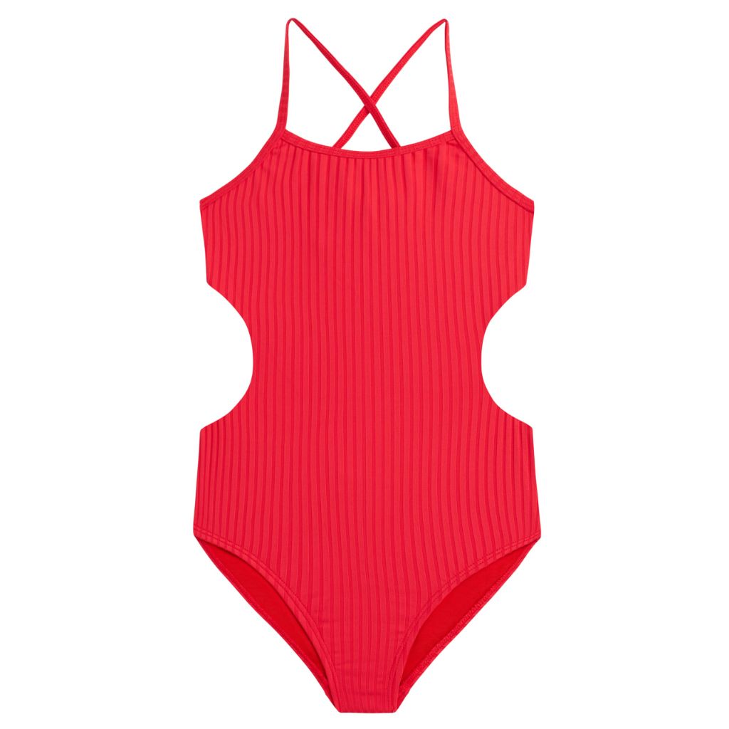 SZ 16, Kanu Surf Girls, Amelia UPF 50 Double Cut-Out Banded One Piece Swimsuit, Drop Needle Solid Red
