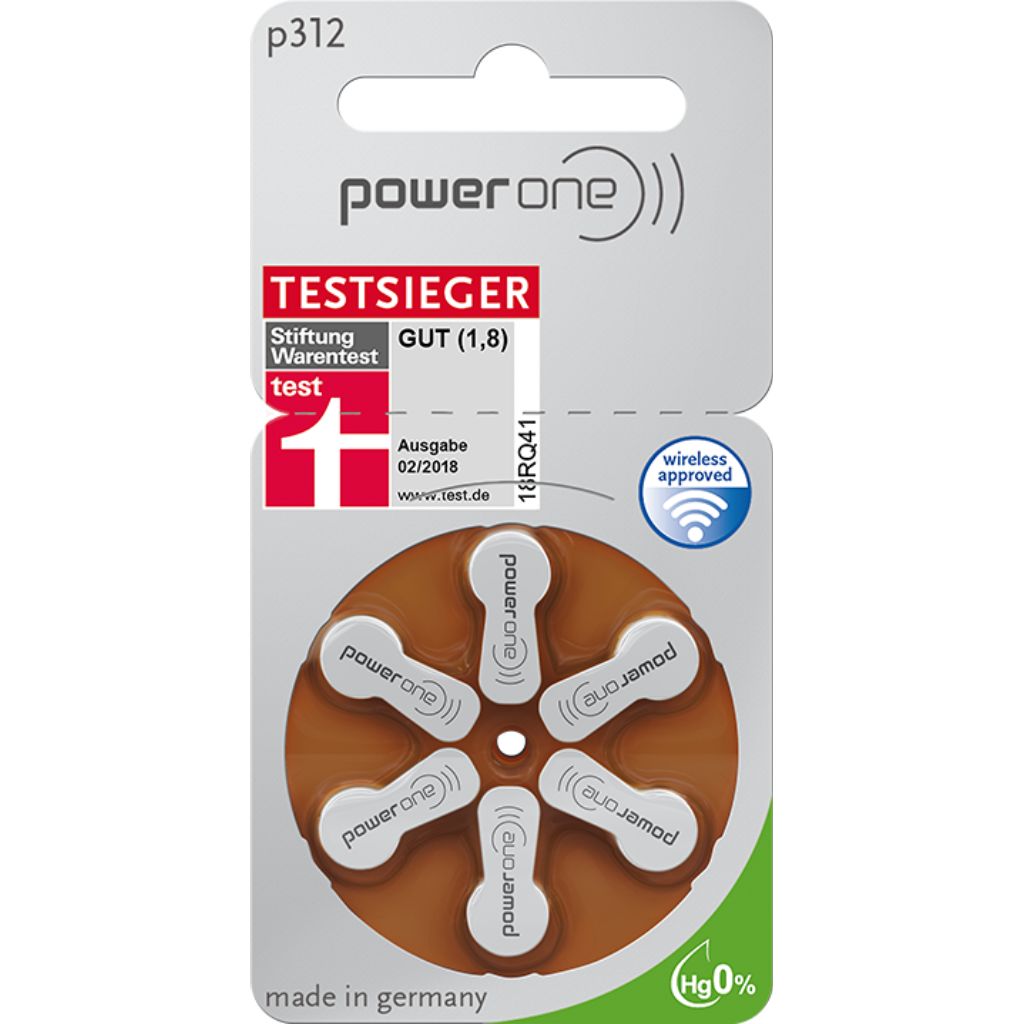 Power One Size 312 Zinc Air Hearing Aid Batteries (6 Batteries)