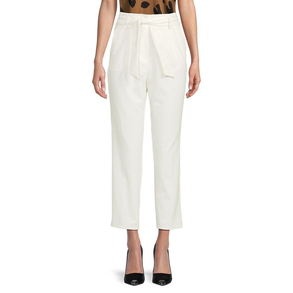 Calvin Klein Women's Belted Straight Pants - Cream - Size 4