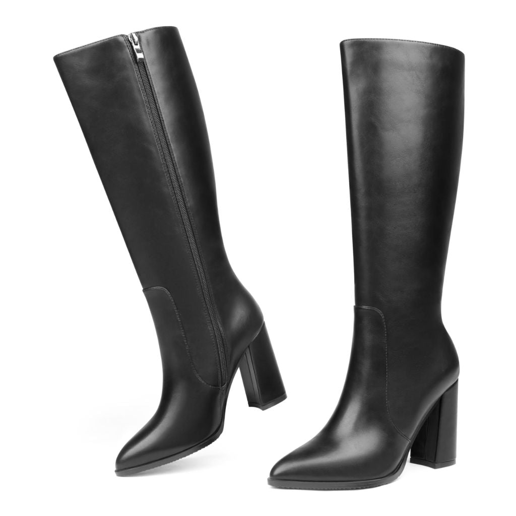 Zzheels Women's Knee High Boots with Side Zipper, Black Matte, SZ 9