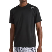 Reebok Men’s Poseidon Short Sleeve T-Shirt, Standard Fit, Breathable Stretch Waffle-Knit Jacquard Fabric, Black, Large