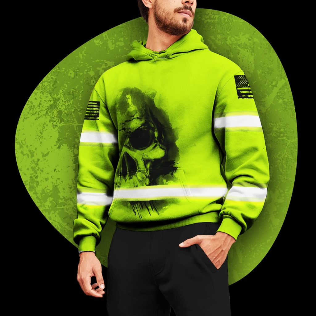 HiVis Custom Hoodie Reflective Tapes Black Skull -2XL