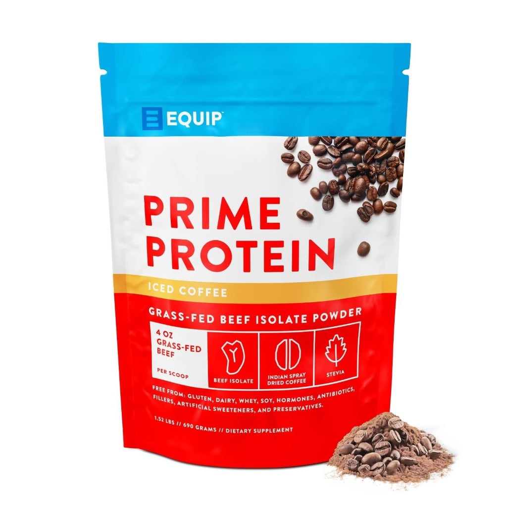 Equip Foods Prime Protein Powder, Grass-Fed Beef Isolate, Iced Coffee, 30 Servings