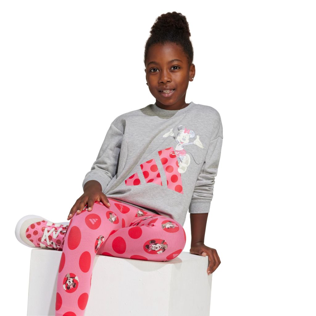 adidas Girl's x Disney Minnie Mouse Sportswear Jogger Set - Gray Heather/Pink Fusion/Pure Ruby, Size Small