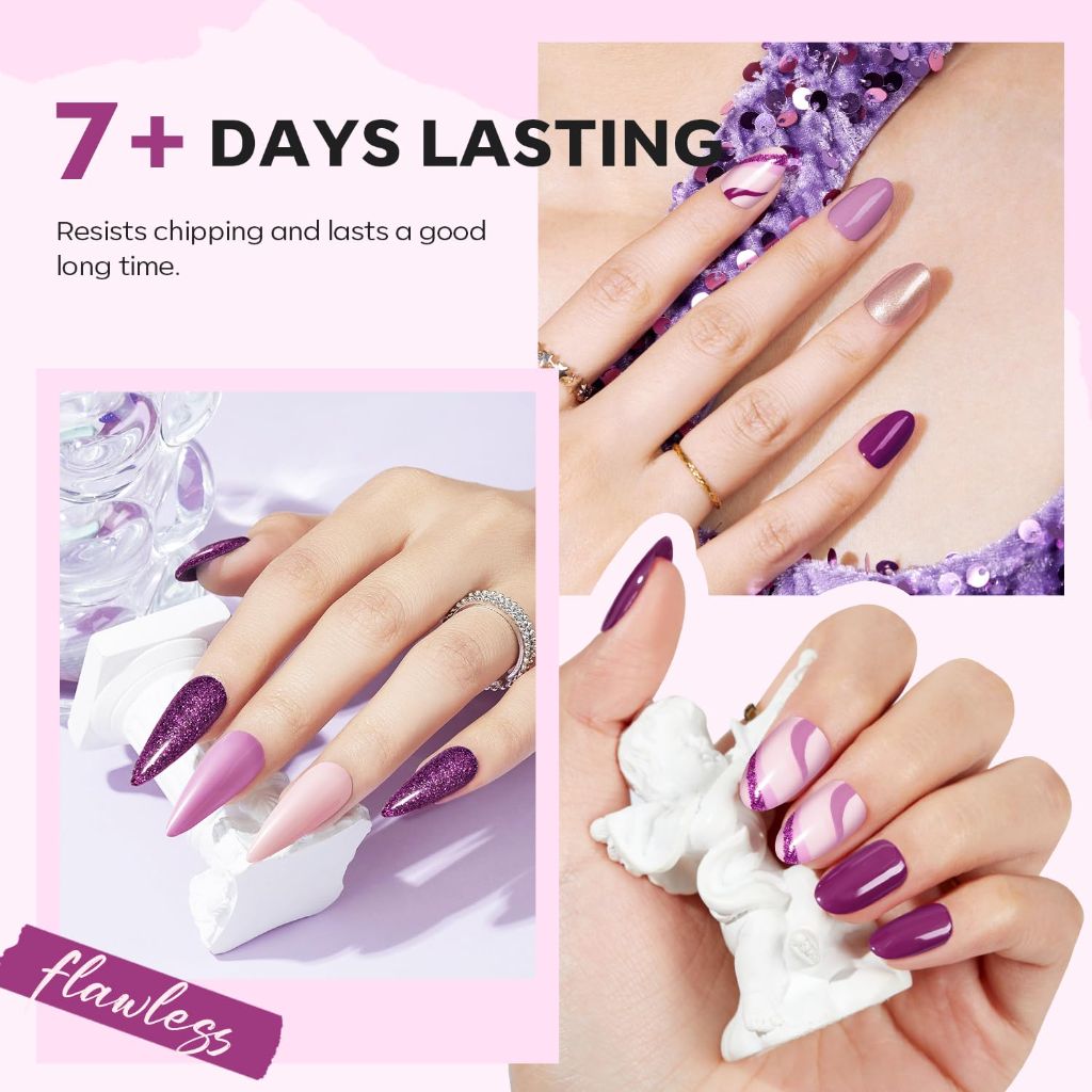 Modelones Purple Nail Polish Set 6 Colors, Glitter Pink Shimmer Sparkle Mini Nail Lacquer Kit