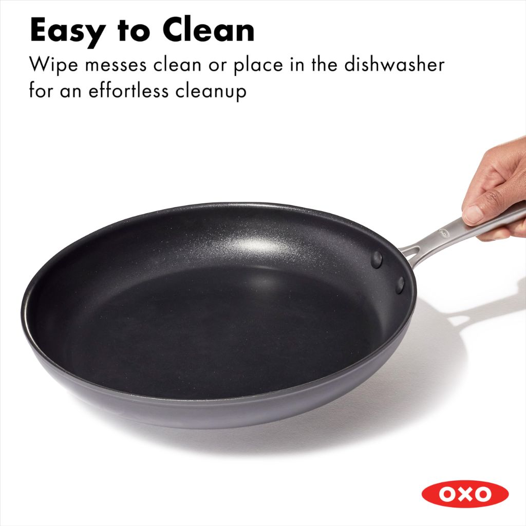 OXO Enhanced 10" Frying Pan Skillet, PFAS-Free Ceramic Nonstick, Stainless Steel Handle | Black