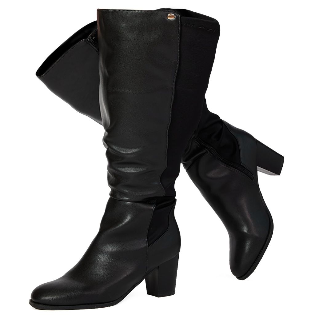 RF ROOM OF FASHION Women's Wide Calf Block Heel Knee High Dress Boots, Black - size 11