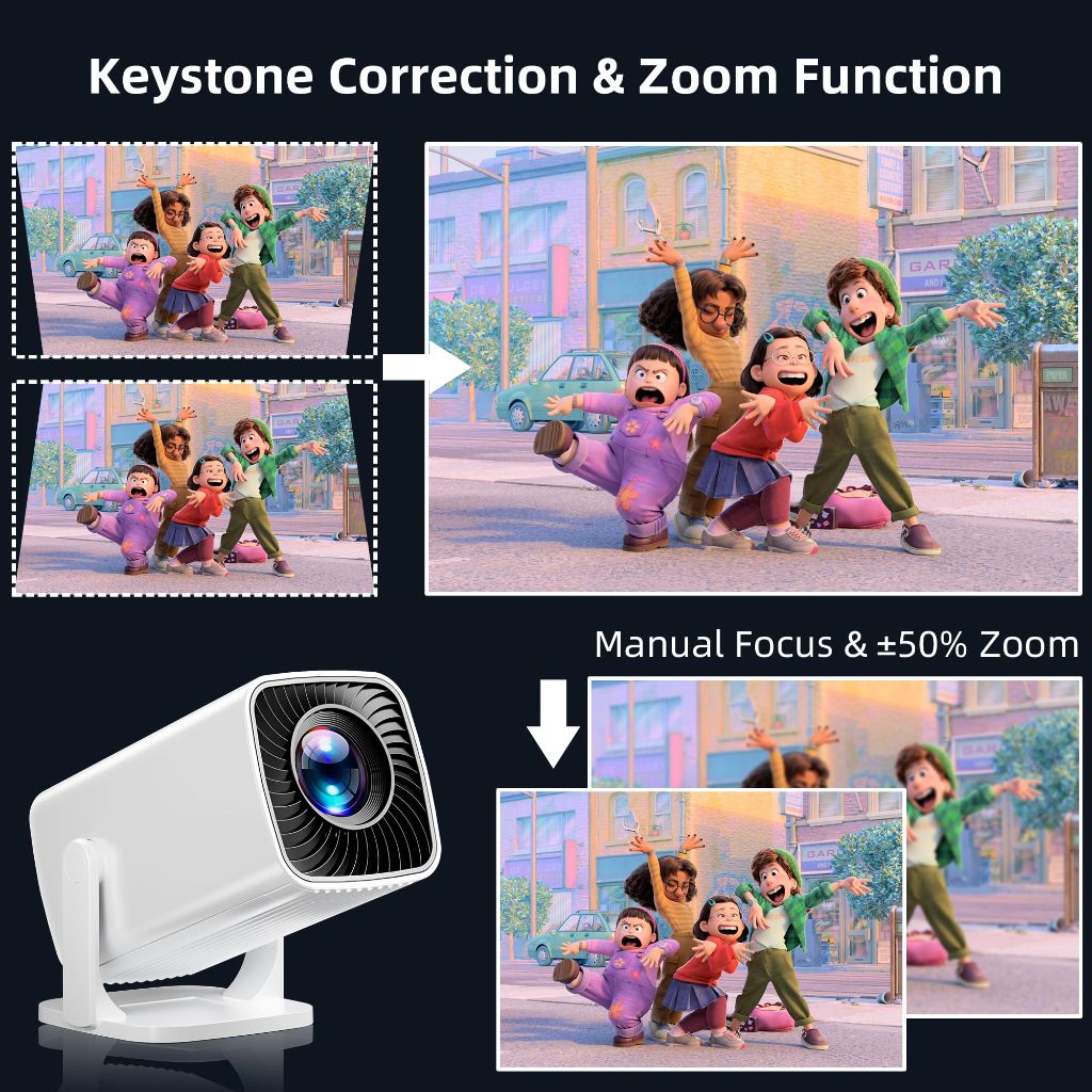 Mini Projector, Portable Projector 4K & Full HD 1080P Support, 270° Rotation Outdoor Projector, Movie Projector Compatible with Smartphone, TV Stick, Laptop, PS4, HDMI, USB
