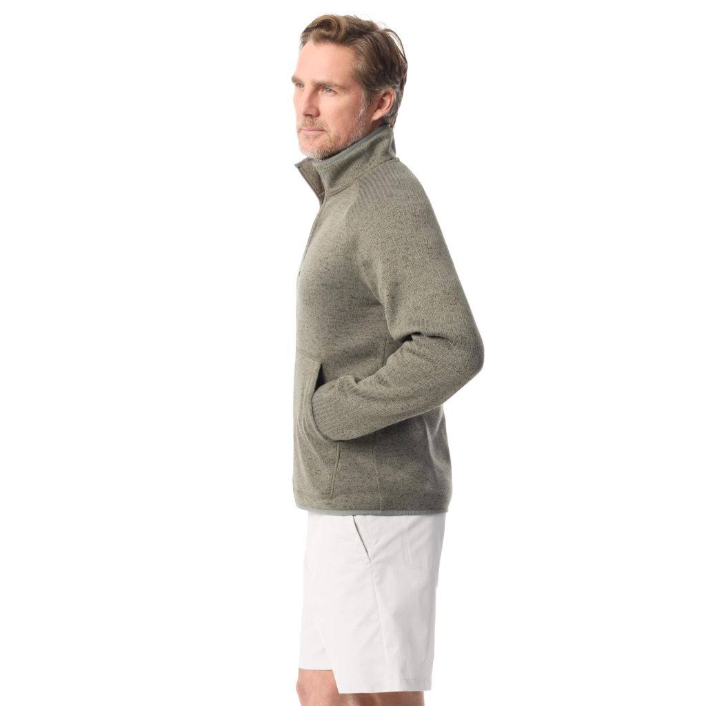 BASS Outdoor Men's Full Zip Fleece Sweater, Moss Lichen, SZ M