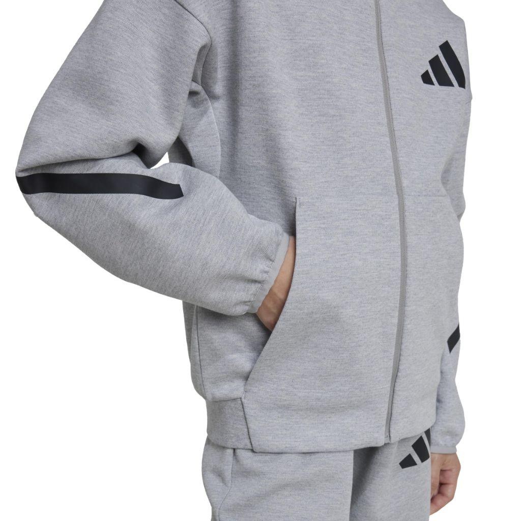 adidas Unisex-Kids Z.N.E. Full Zip Hoodie, Medium Grey Heather/Black, X-Large