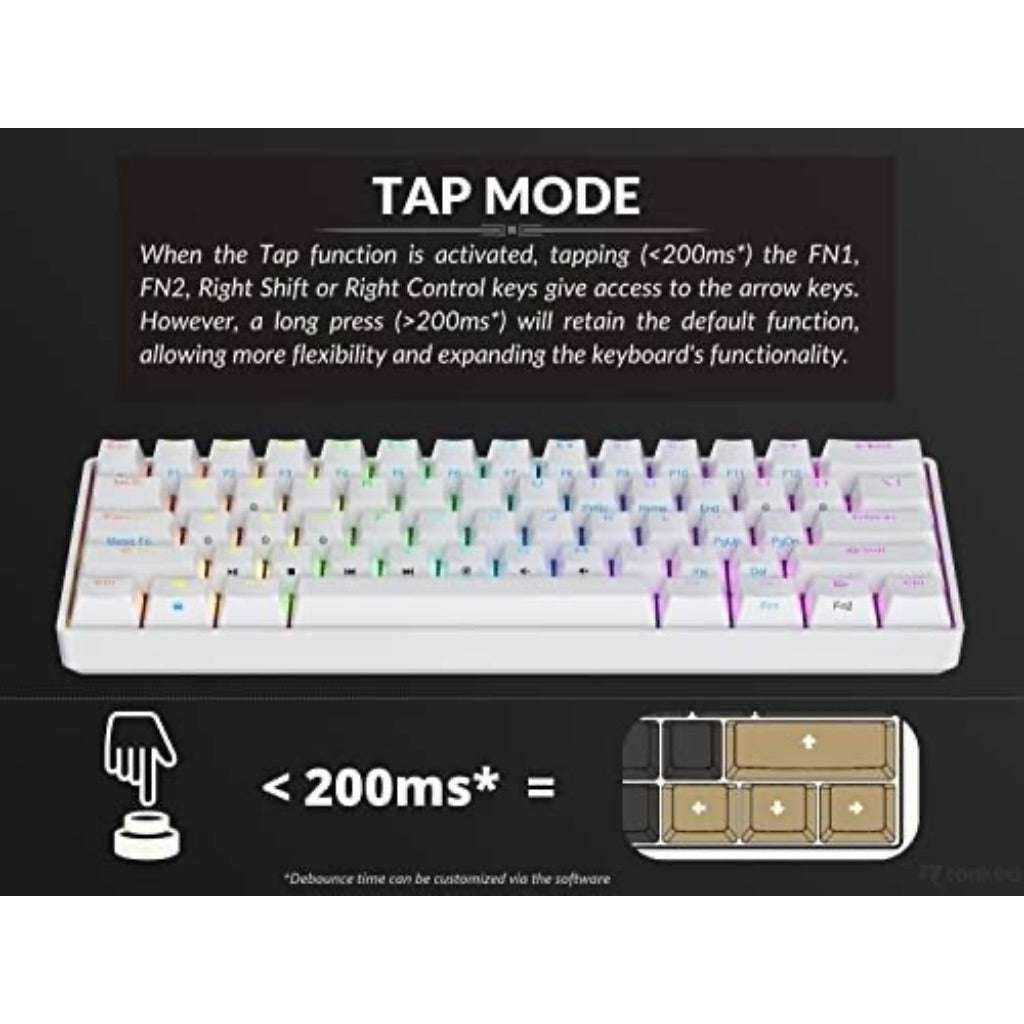 Ranked N60 Nova 60% Form Factor Hot Swappable Mechanical Gaming Keyboard, 61 Keys, RGB Backlit for PC/Mac, White, Gateron Pro Brown