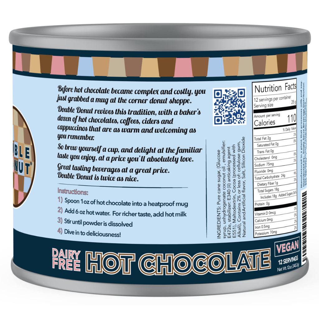 Double Donut Coffee Dairy Free Vegan Hot Chocolate Mix, 12 Ounce