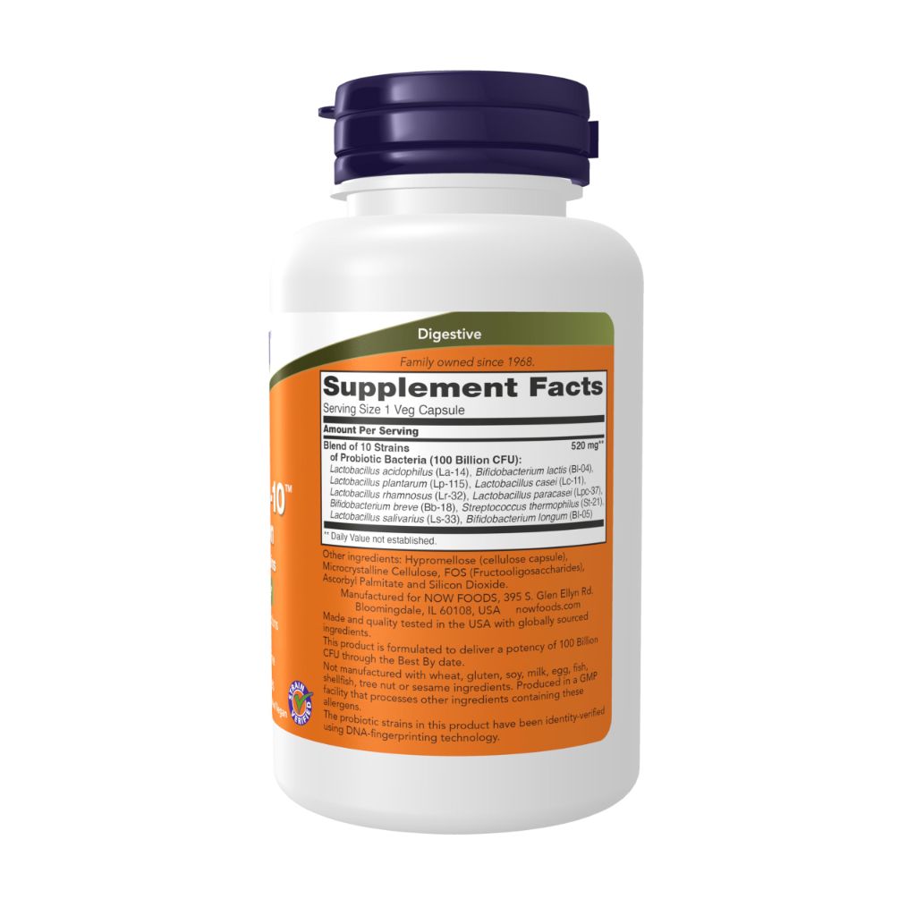 NOW Foods Supplements, Probiotic-10™, 100 Billion, with 10 Probiotic Strains, 60 Veg Capsules