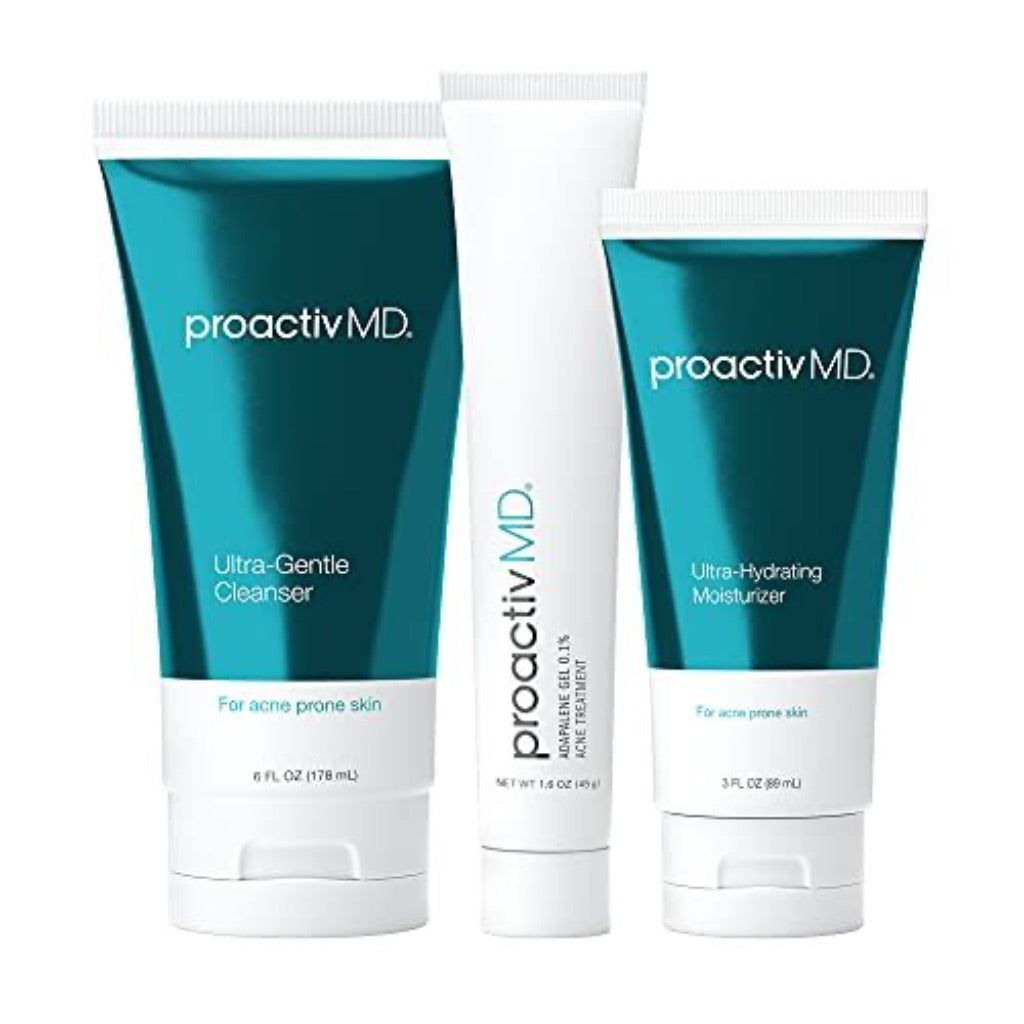 ProactivMD Adapalene 0.1% Gel Acne Treatment Kit, Green Tea Face Cleanser, and Moisturizer with Hyaluronic Acid- 90 Day Kit