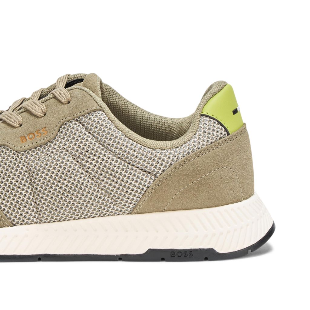 BOSS Leather Mix Low Top Sneaker Garden Moss, Moon Light Grey 7